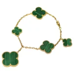 MAGIC CLOVER MALACHITE GOLD BRACELET 5 MOTIFS - 19