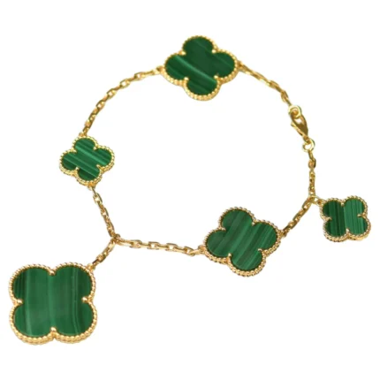 MAGIC CLOVER MALACHITE GOLD BRACELET 5 MOTIFS - 19