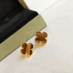 CLOVER MEDIUM 1 MOTIFS TIGER EYE EARRINGS - Rose Gold