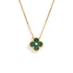 CLOVER 15MM DIAMOND TURQUOISE NECKLACE - Gold