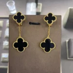 CLOVER 2 MOTIFS EARRINGS (MULTIPLE CHOICESC - Gold, Onyx
