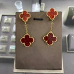 CLOVER 2 MOTIFS EARRINGS (MULTIPLE CHOICESC - Gold, Carnelian