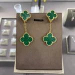 CLOVER 2 MOTIFS EARRINGS (MULTIPLE CHOICESC - Gold, Malachite