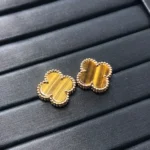 CLOVER MEDIUM 1 MOTIFS TIGER EYE EARRINGS - Gold