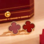 CLOVER MEDIUM 1 MOTIFS CARNELIAN EARRINGS - Gold