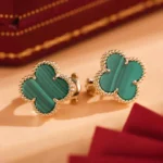 CLOVER MEDIUM 1 MOTIFS MALACHITE EARRINGS - Rose Gold