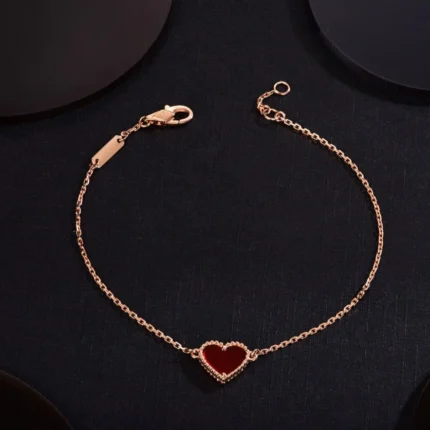 HEART CARNELIAN PINK GOLD BRACELET - 17