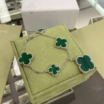 CLOVER 5 MOTIFS SIVLER MALACHITE BRACELET - 19
