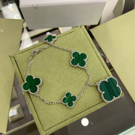 CLOVER 5 MOTIFS SIVLER MALACHITE BRACELET - 19