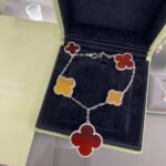 CLOVER 5 MOTIFS SIVLER CARNELIAN TIGER EYE BRACELET - 19