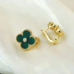 CLOVER MEDIUM 1 MOTIFS MALACHITE DIAMOND EARRINGS - Gold