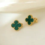 CLOVER MEDIUM 1 MOTIFS MALACHITE EARRINGS - Gold
