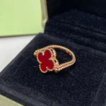 CLOVER RIVERSIBLE ROSE GOLD RING - 5, Carnelian