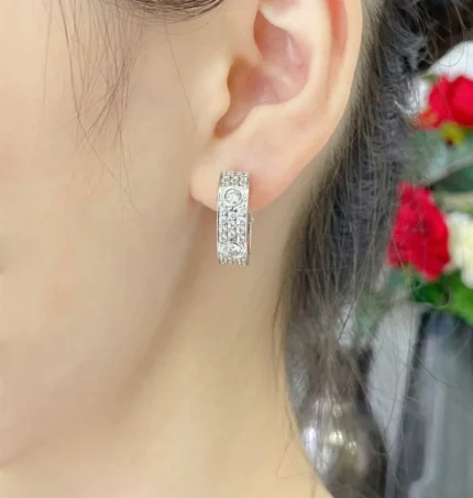 LOVE 5.5MM DIAMOND PAVED EARRINGS - 925 Sterling Silver - 18k Gold Plated, Silver