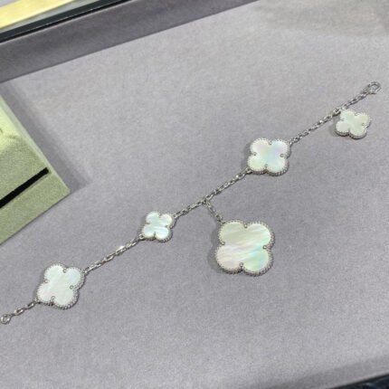 CLOVER 5 MOTIF WHITE MOP SILVER BRACELET - 19