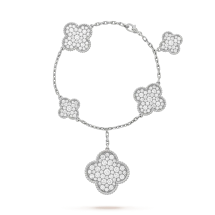 CLOVER 6 MOTIFS SILVER DIAMOND BRACELET - 19