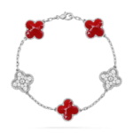 CLOVER 5 MOTIF RED PATTERN BRACELET COLLECTION - Silver, Diamond