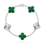 CLOVER 5 MOTIF MALACHITE BRACELET COLLECTION - Silver, Laser