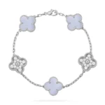 CLOVER 5 MOTIF PURPLE CHALCEDONY BRACELET COLLECTION - Silver-Diamond, 19