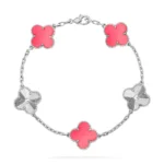 CLOVER 5 MOTIFS PINK MOP BRACELET COLLECTION - Silver-Laser, 19
