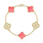 CLOVER 5 MOTIFS PINK MOP BRACELET COLLECTION - Gold-Diamond, 19