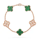CLOVER 5 MOTIF MALACHITE BRACELET COLLECTION - Rose, Diamond