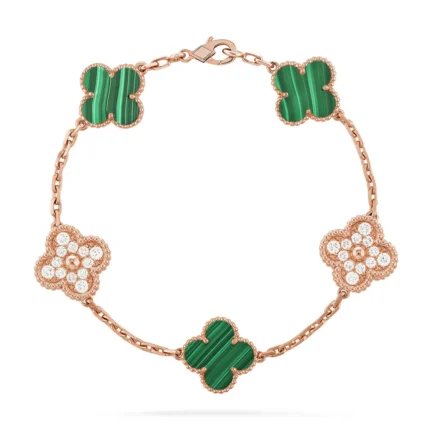 CLOVER 5 MOTIF MALACHITE BRACELET COLLECTION - Rose, Diamond