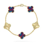 CLOVER 5 MOTIF COLOR GEMSTONES BRACELET COLLECTION - Gold-Laser, 19