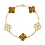 CLOVER 5 MOTIFS TIGER EYE BRACELET COLLECTION - Gold,, Diamond