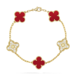 CLOVER 5 MOTIF RED CORNELIAN BRACELET COLLECTION - Gold,, Diamond