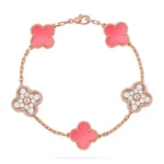 CLOVER 5 MOTIFS PINK MOP BRACELET COLLECTION - Rose-Diamond, 19