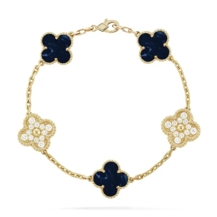 CLOVER 5 MOTIF PIETERSITE BRACELET COLLECTION - Gold-Diamond, 19