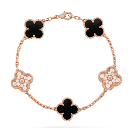 CLOVER 5 MOTIF ONYXS BRACELET COLLECTION - Rose, Diamond