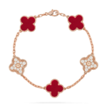 CLOVER 5 MOTIF RED CORNELIAN BRACELET COLLECTION - Rose, Diamond