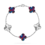CLOVER 5 MOTIF COLOR GEMSTONES BRACELET COLLECTION - Silver-Laser, 19