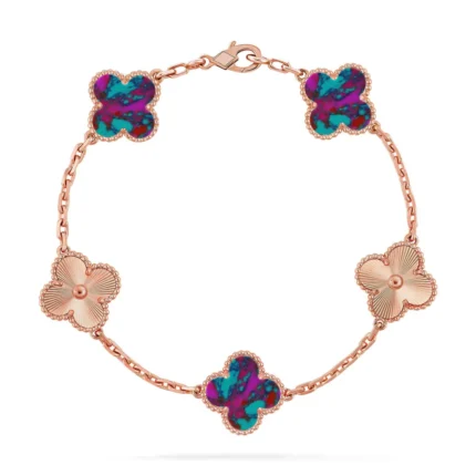 CLOVER 5 MOTIF COLOR GEMSTONES BRACELET COLLECTION - Rose-Laser, 19