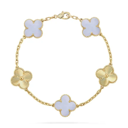 CLOVER 5 MOTIF PURPLE CHALCEDONY BRACELET COLLECTION - Gold-Laser, 19