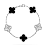 CLOVER 5 MOTIF ONYXS BRACELET COLLECTION - Silver, Diamond