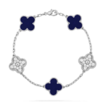 CLOVER 5 MOTIF LAPIS LAZULI BRACELET COLLECTION - Silver, Diamond