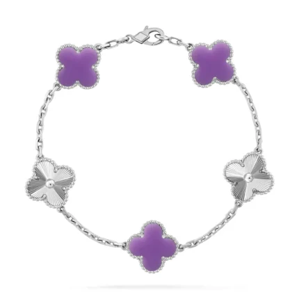 CLOVER 5 MOTIF VIOLET BRACELET COLLECTION - Silver-Laser, 19