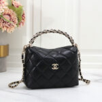 Chan.el Bag | 24B Mini Top Handle Bag with Chain in Black - Image 4