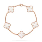 CLOVER WHITE PEARL MOP 5 MOTIF BRACELET COLLECTION - Rose, 19