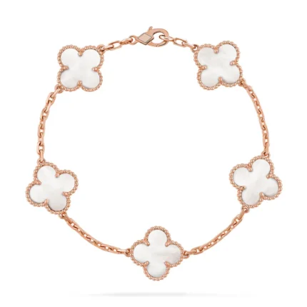 CLOVER WHITE PEARL MOP 5 MOTIF BRACELET COLLECTION - Rose, 19
