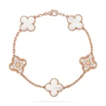 CLOVER WHITE PEARL MOP 5 MOTIF BRACELET COLLECTION - Rose-Diamond, 19