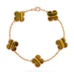 CLOVER 5 MOTIFS TIGER EYE BRACELET COLLECTION - Gold,