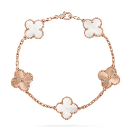 CLOVER WHITE PEARL MOP 5 MOTIF BRACELET COLLECTION - Rose-Laser, 19