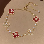 CLOVER 5 MOTIF PINK BLUE RED WHITE BRACELET - Red Mother-Of-Pearl