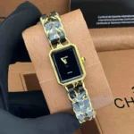 Chan.el Watch | Chan.el Première Black Yellow Chain Leather Strap - Image 4