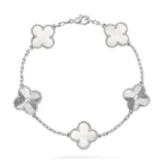 CLOVER WHITE PEARL MOP 5 MOTIF BRACELET COLLECTION - Silver-Laser, 19