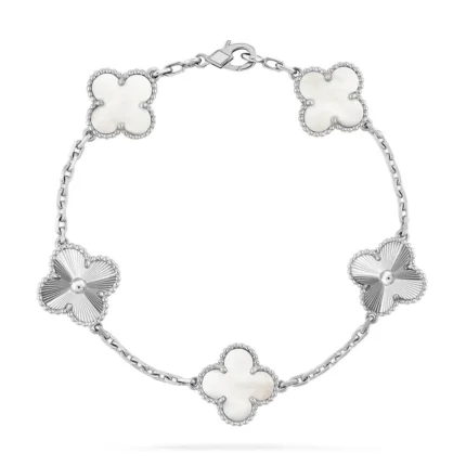 CLOVER WHITE PEARL MOP 5 MOTIF BRACELET COLLECTION - Silver-Laser, 19